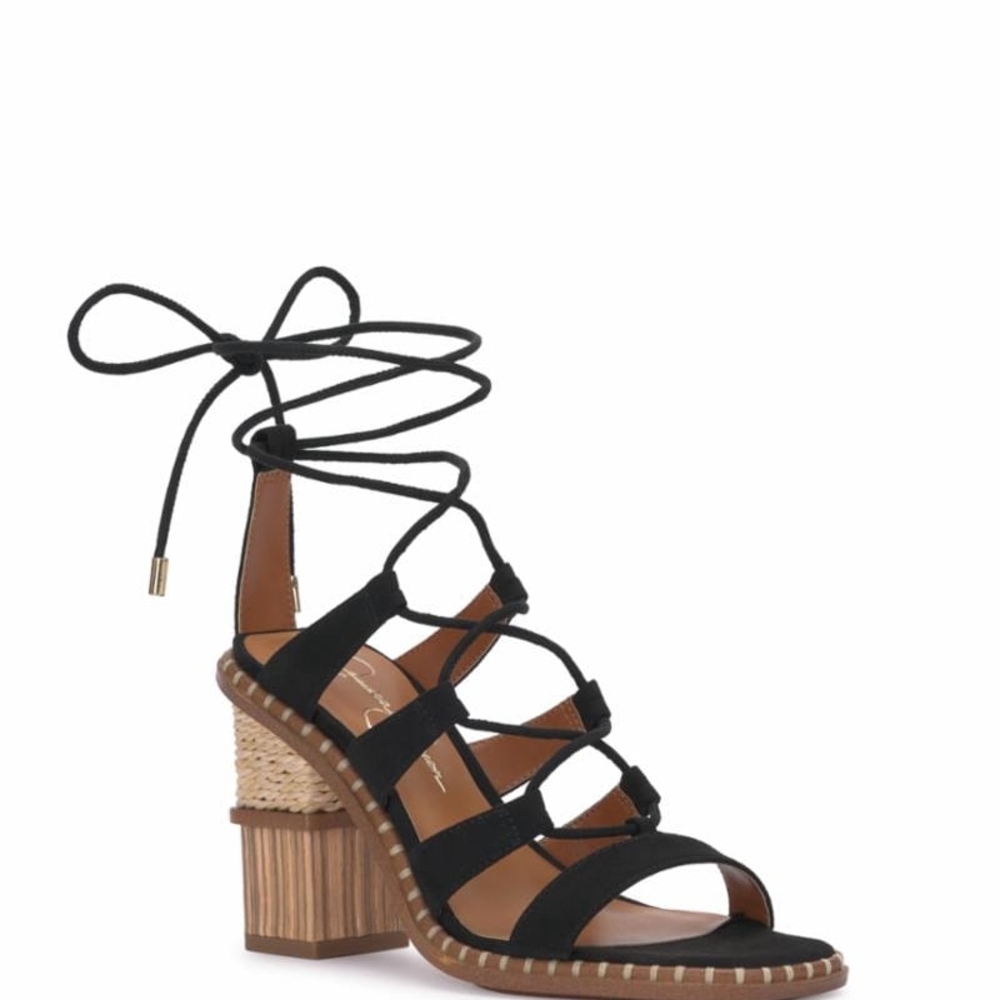 Jessica Simpson Women Black Strappy Lace-Up Sandals